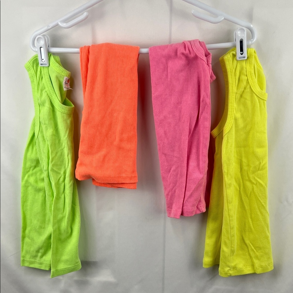 Girl’s Tank Top - 4 Pack - Strawberry Brand - Size 5 - Neon -Green, Yel, Pnk, Or